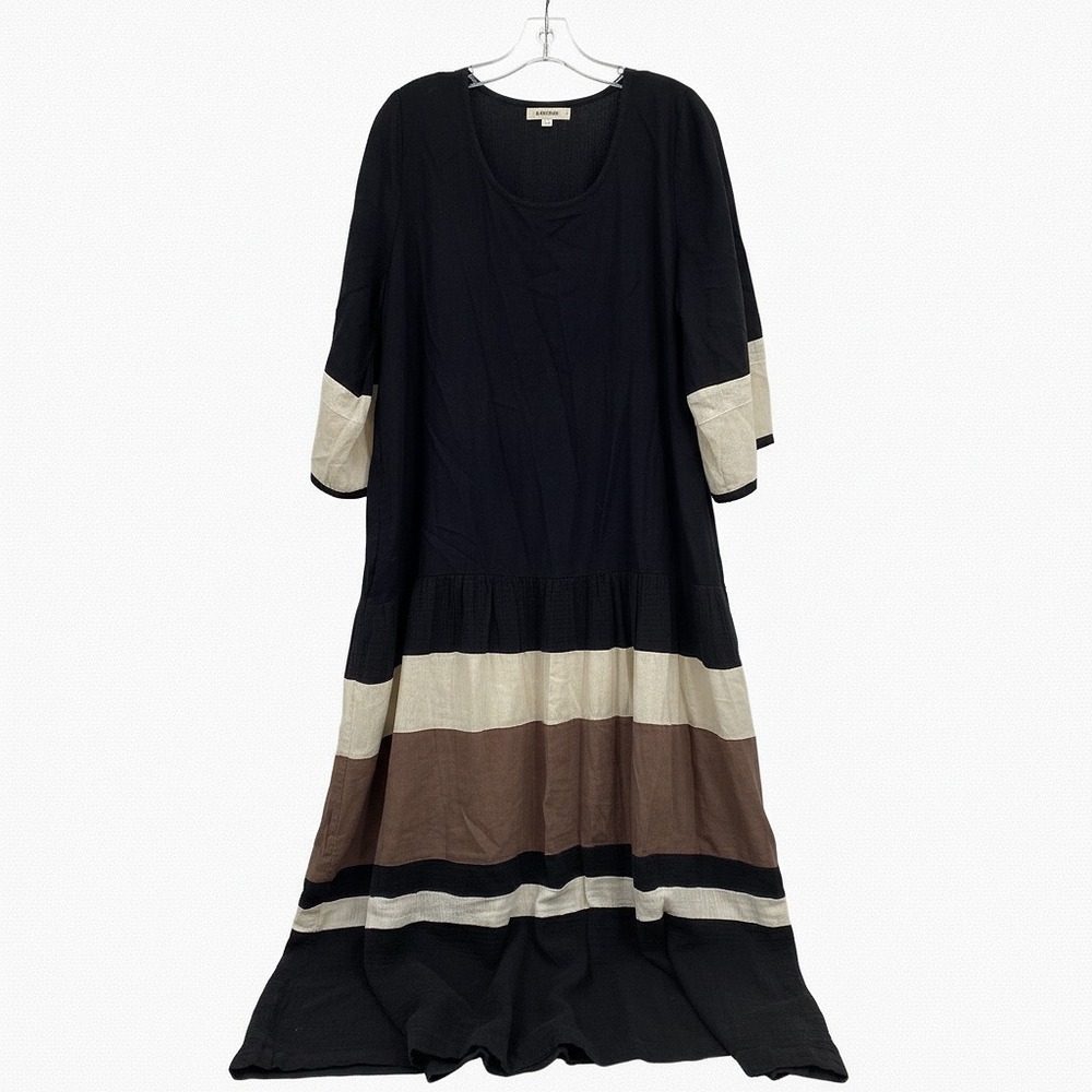 Free People Black Brown Amanda Striped Maxi Dress | Womens L